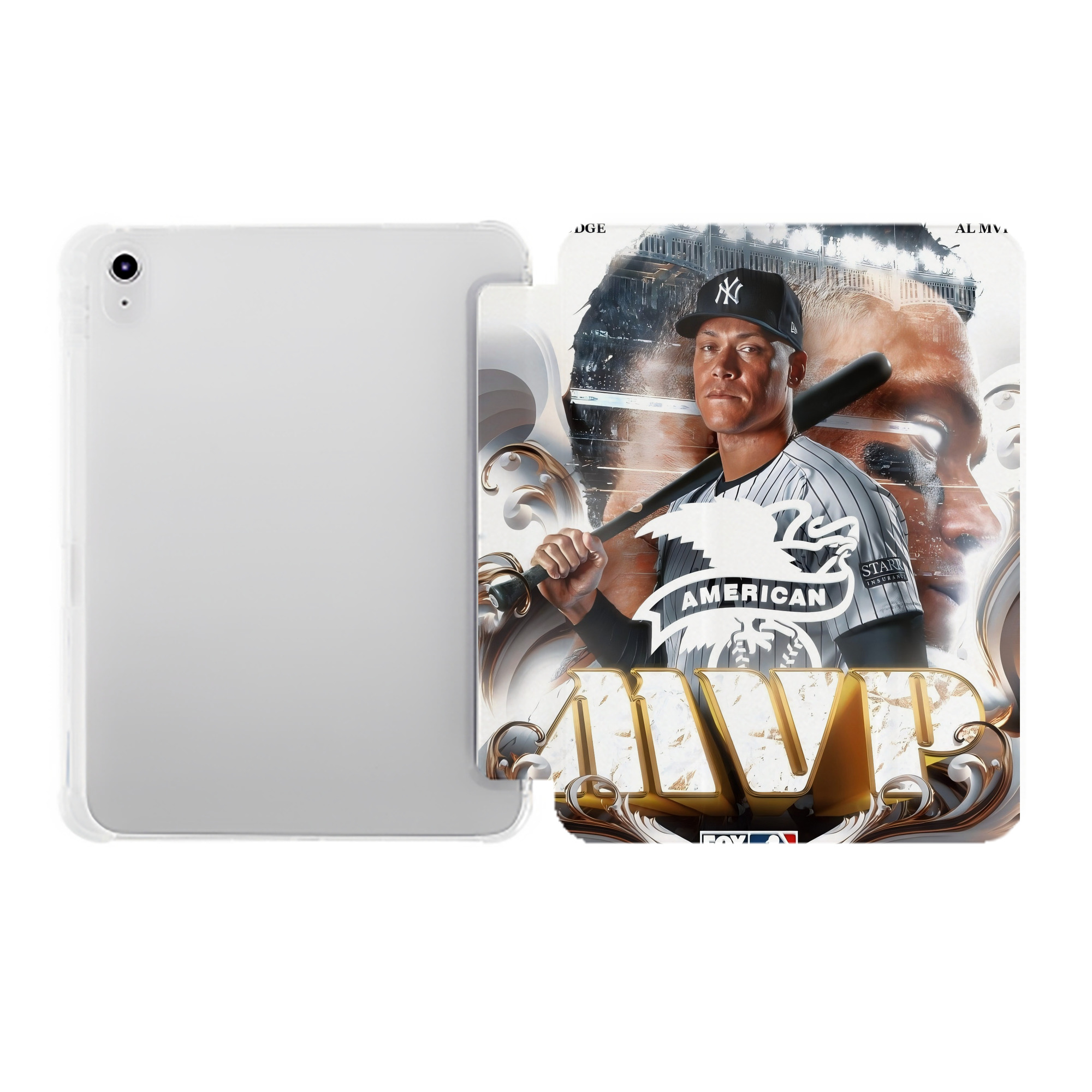 Aaron Judge MVP Premium Tri-Fold PU Leather & Silicone IPad Case With Pencil Slot – Fits 9.5,10.5,10.9 – Adjustable Stand, Slim, Protective